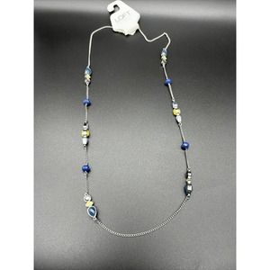 Ann Taylor Loft Women Long Necklace Blues Yellow Spring Summer Colors New W/ Tag